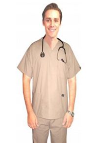 Stretchable Scrub set 4 pocket solid unisex half sleeve (3 pocket top with normal 1 pocket pant) in 35% Cotton 63% Polyester 2% Spandex