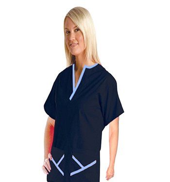 Top 2 pocket ladies y-neck half sleeve style solid
