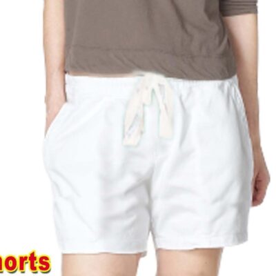 Poplin fabric short with 2 side pocket 1 back pocket elasticated twill drawstring (white) (inseam is 5 inches)