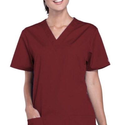 Stretchable Top v neck 2 pocket solid ladies half sleeve in 35% Cotton 63% Polyester 2% Spandex