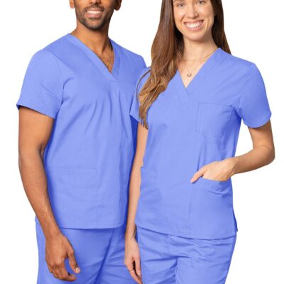 Scrub set 6 pocket solid unisex with 1 pencil pocket half sleeve (3 pocket top with 1 pencil pocket 3 pocket pant)