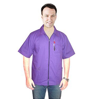 Barber jacket with collar 3 pockets half sleeve with zipper poplin fabric