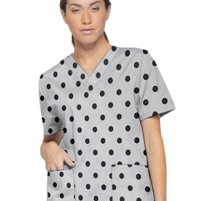 Polka Dots Printed Top V Neck 2 Pocket Half Sleeve