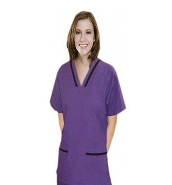 Contrast bias v-neck tunic style 4 pocket half sleeve with matching bottom (top 2 pkt with bottom 2 pkt boot cut)