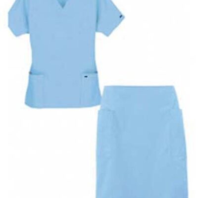 Stretchable Scrub skirt set 4 pocket ladies half sleeves (2 pocket top 2 pocket skirt) in 35% Cotton 63% Polyester 2% Spandex