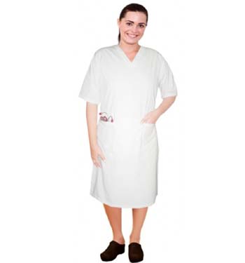 V neck half sleeve nursing dress with zip and 2 front pockets knee length