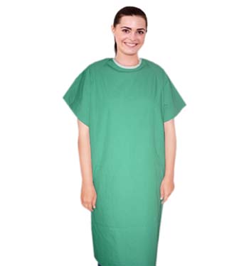 Patient gown back open half sleeve with contrast piping and back ties