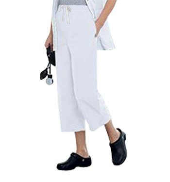 Poplin fabric capri ladies with 2 side pockets with 1 back pocket elasticated twill drawstring (white) (inseam is 23 inches)