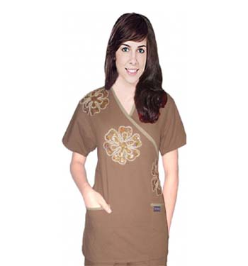 Stylish top big golden flower crossover top 2 pocket half sleeve