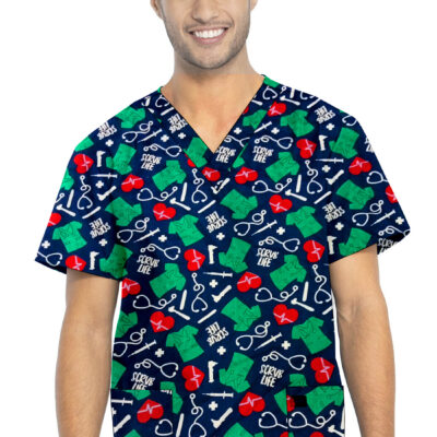 Scrub Life Printed Top V Neck 2 Pocket Half Sleeve