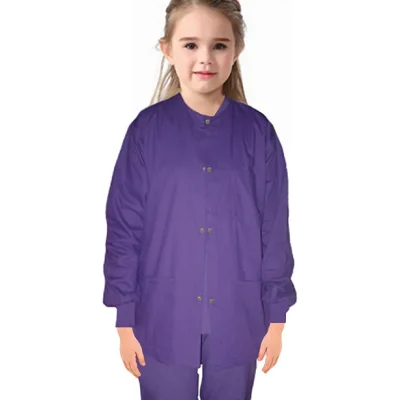 Child scrub jacket solid full sleeve with rib 3 pocket snap button